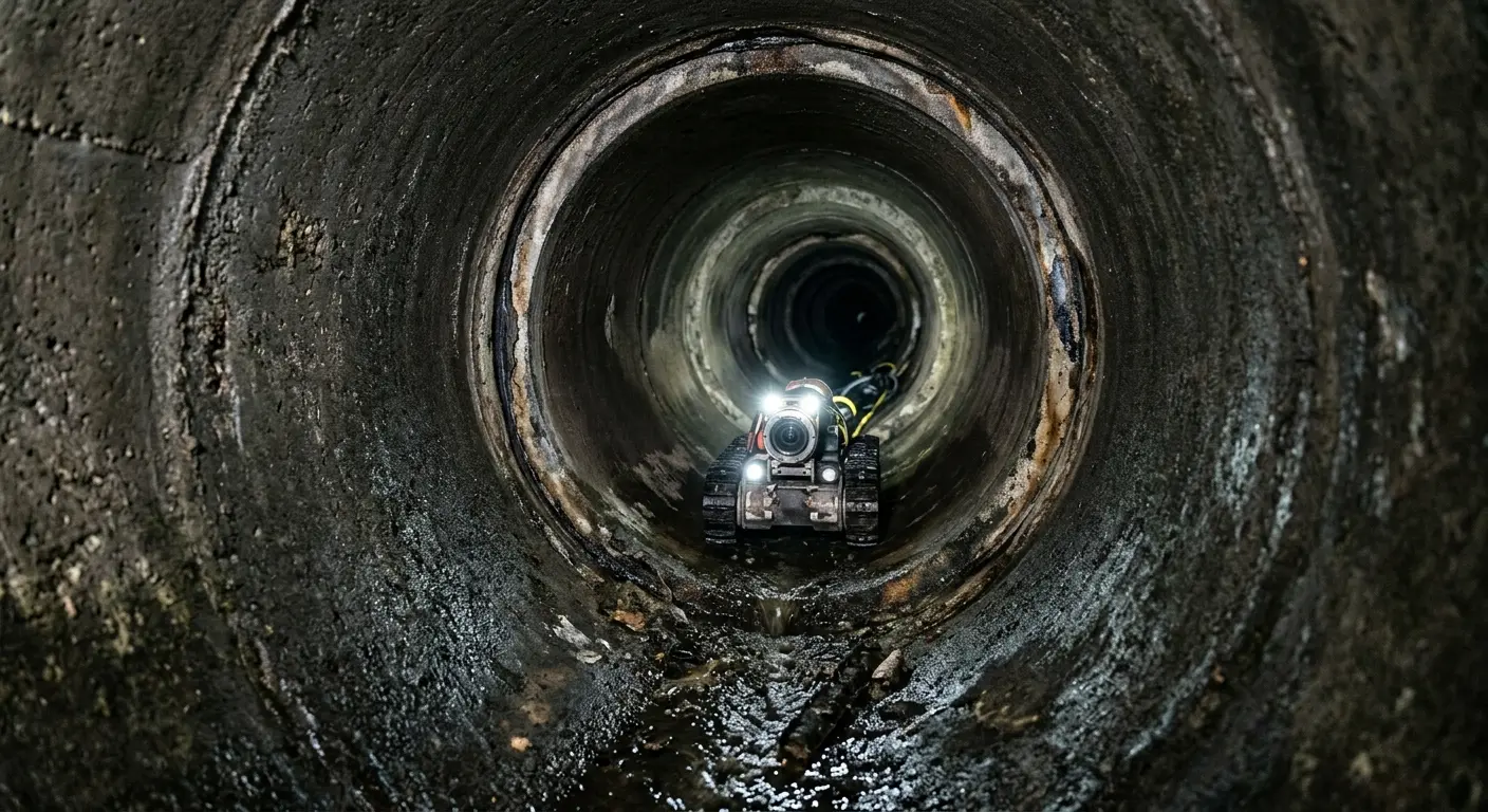 Robotic sewer camera inspecting pipe interior for Sewer Line Repair in West View